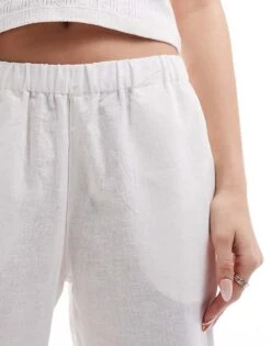 Monki Linen Wide Leg Trousers In White For Women -Monki Shop 206135059 3