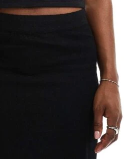 Monki Longline Linen Maxi Tube Mermaid Skirt In Black For Women -Monki Shop 206135061 5