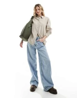 Monki Linen Blend Oversize Shirt In Beige For Women -Monki Shop 206135078 4