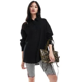 Monki Linen Blend Oversize Shirt In Black For Women -Monki Shop 206135109 1 black 1