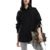 Monki Linen Blend Oversize Shirt In Black For Women
