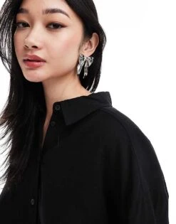 Monki Linen Blend Oversize Shirt In Black For Women -Monki Shop 206135109 2