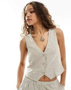 Monki Co-ord Linen Blend Waistcoat In And Trousers -Monki Shop 206135117 1 beige