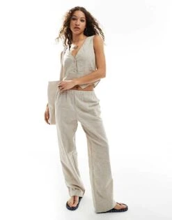 Monki Co-ord Linen Blend Waistcoat In And Trousers