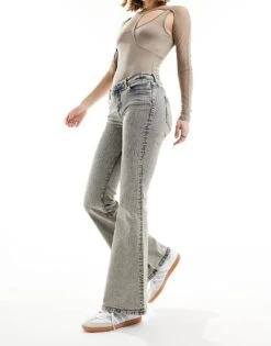 Monki Katsumi Low Rise Flared Leg Jeans In Beige Tint For Women -Monki Shop 206135178 5