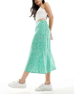 Monki Midi Skirt In Green Meadow Floral For Women -Monki Shop 206135187 1 green 1