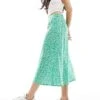 Monki Midi Skirt In Green Meadow Floral For Women