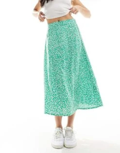 Monki Midi Skirt In Green Meadow Floral For Women -Monki Shop 206135187 3