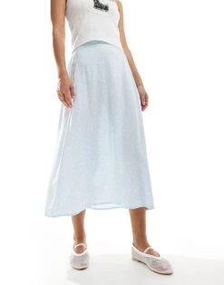 Monki Midi Skirt In Blue Meadow Floral For Women