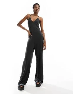 Monki Jersey Jumpsuit In With Cross Back Straps In Black For Women -Monki Shop 206135241 1 black 1
