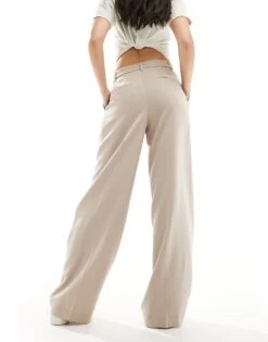Monki High Waist Wide Leg Tailored Trousers In Beige For Women -Monki Shop 206135375 3
