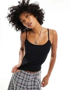 Monki Strappy Vest Top In Black For Women