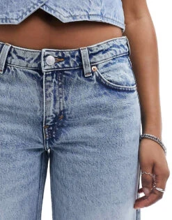 Monki Imoo Low Waisted Wide Fit Jeans In Tinted Dirty Wash Blue For Women -Monki Shop 206135407 5