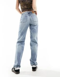 Monki Moop Low Rise Straight Leg Jeans In Tinted Dirty Wash Blue For Women Light Blue -Monki Shop 206135441 3