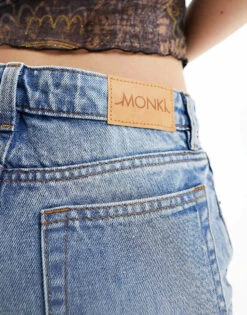 Monki Moop Low Rise Straight Leg Jeans In Tinted Dirty Wash Blue For Women Light Blue -Monki Shop 206135441 4