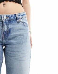 Monki Moop Low Rise Straight Leg Jeans In Tinted Dirty Wash Blue For Women Light Blue -Monki Shop 206135441 5