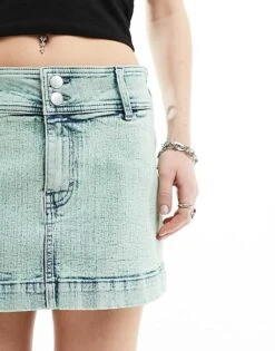 Monki Denim Mini Skirt In Green Acid Wash For Women -Monki Shop 206135532 3