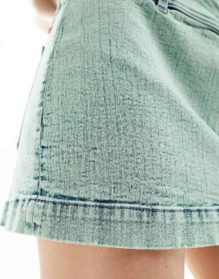 Monki Denim Mini Skirt In Green Acid Wash For Women -Monki Shop 206135532 4
