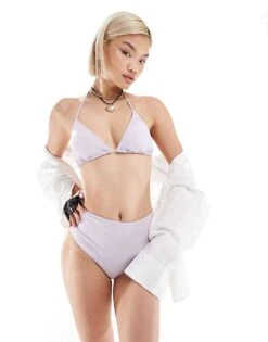 Monki Mix And Match High Leg Waist Bikini Bottom In Lilac For Women -Monki Shop 206135540 1 lilac 1