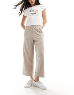 Monki Cilla Cropped Wide Leg Trousers In Beige For Women -Monki Shop 206135598 1 beige 1