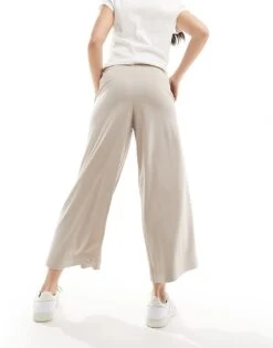 Monki Cilla Cropped Wide Leg Trousers In Beige For Women -Monki Shop 206135598 4