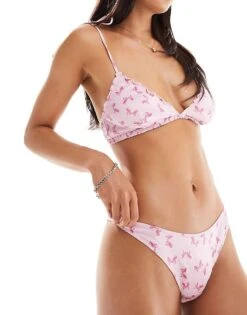 Monki Mix And Match Soft Satin Thong In Pink Bow Print For Women 10 Monki Mix And Match Soft Satin Thong In Pink Bow Print For Women -Monki Shop 206135601 4