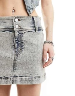 Monki Denim Mini Skirt In Beige Tint For Women -Monki Shop 206135608 5