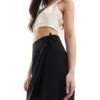 Monki Linen Wrap Tie Detail Mini Skirt In Black For Women