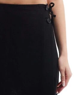 Monki Linen Wrap Tie Detail Mini Skirt In Black For Women -Monki Shop 206135632 5