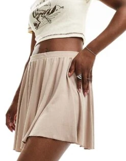 Monki Super Soft Cupro Mini A-line Skirt In Beige For Women