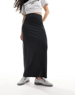Monki Super Soft Maxi Skirt In Black For Women