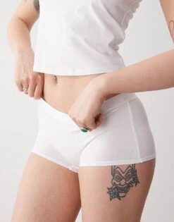 Monki Cotton Seam Boxer Brief In White For Women -Monki Shop 206135817 3