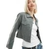 Monki Light Weight Collar Jacket In Khaki For Women