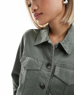 Monki Light Weight Collar Jacket In Khaki For Women -Monki Shop 206135839 3