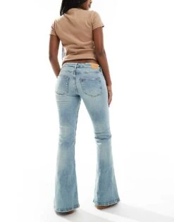 Monki Katsumi Low Rise Flared Leg Jeans In Tinted Dirty Wash Blue For Women Tinted Blue Wash -Monki Shop 206135848 3