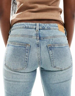 Monki Katsumi Low Rise Flared Leg Jeans In Tinted Dirty Wash Blue For Women Tinted Blue Wash -Monki Shop 206135848 4