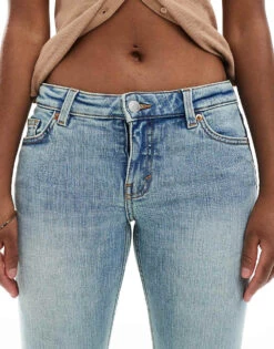 Monki Katsumi Low Rise Flared Leg Jeans In Tinted Dirty Wash Blue For Women Tinted Blue Wash -Monki Shop 206135848 5