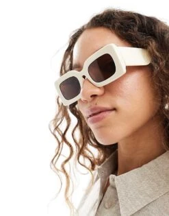 Monki Small Rectangle Chunky Frame Sunglasses In Beige Ombre For Women -Monki Shop 206135873 4