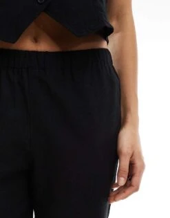 Monki Co-ord Linen Wide Leg Trousers In Black For Women -Monki Shop 206135876 3