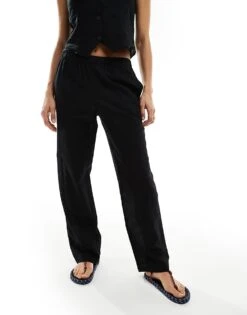 Monki Co-ord Linen Wide Leg Trousers In Black For Women -Monki Shop 206135876 5