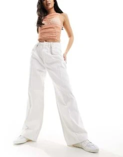 Monki Pleat Front Wide Legs In Ecru For Women -Monki Shop 206135898 1 ecru 1