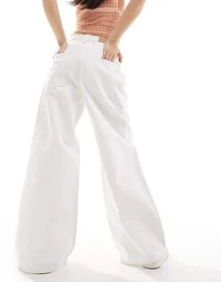 Monki Pleat Front Wide Legs In Ecru For Women -Monki Shop 206135898 2