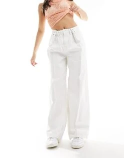 Monki Pleat Front Wide Legs In Ecru For Women -Monki Shop 206135898 3