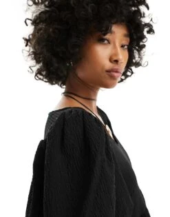 Monki Short Balloon Sleeve Mini Dress In Black For Women -Monki Shop 206167116 2