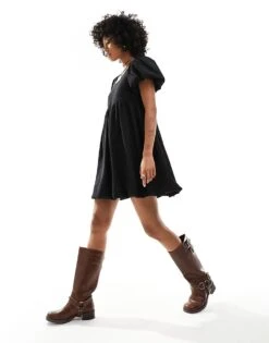 Monki Short Balloon Sleeve Mini Dress In Black For Women -Monki Shop 206167116 3