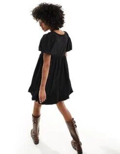 Monki Short Balloon Sleeve Mini Dress In Black For Women -Monki Shop 206167116 4
