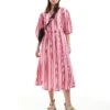 Monki Seersucker Smock Midi Dress In Multi Colour Stripe For Women