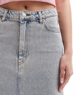 Monki Midaxi Denim Skirt With Front Split In Beige Wash For Women -Monki Shop 206172068 5