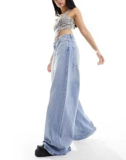 Monki Giga Ultra Loose Fit Low Rise Jeans In Rad Tinted Blue For Women Blue Wash -Monki Shop 206172094 3