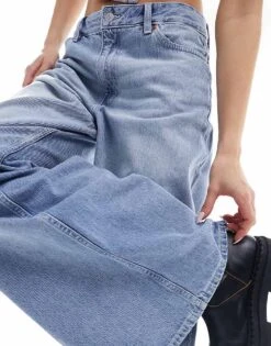 Monki Giga Ultra Loose Fit Low Rise Jeans In Rad Tinted Blue For Women Blue Wash -Monki Shop 206172094 5